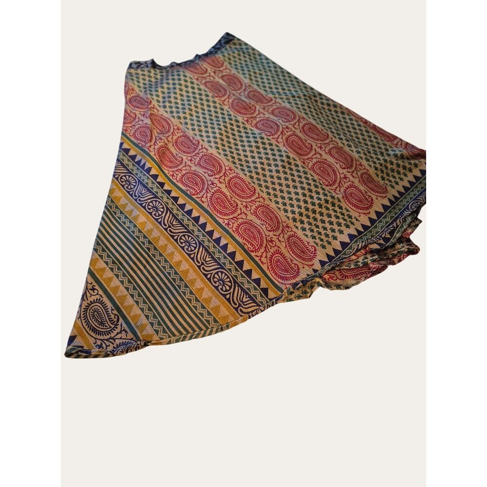 Reversible Boho Floral & Paisley Wrap Skirt Adjustable Tie Waist Multi-Color - Picture 3 of 12